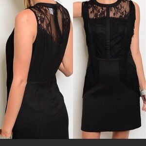 BLACK DRESS WITH FRINGE DETAILING